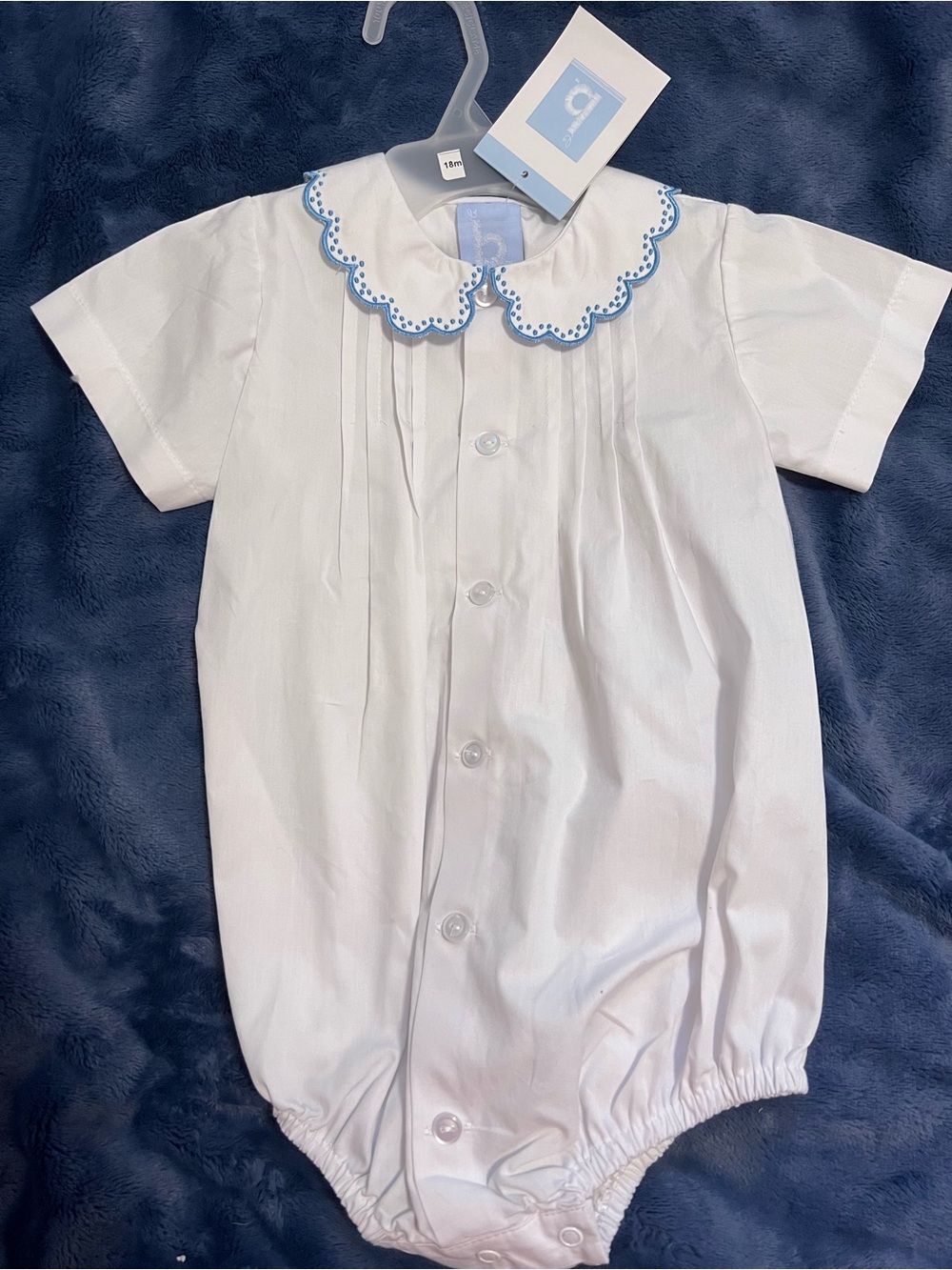bella bliss White Short-Sleeve‎ Bubble with Blue Trim Collar